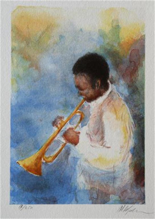 Miles Davis tromp Litografi 27x18,5 cm 600 ur
