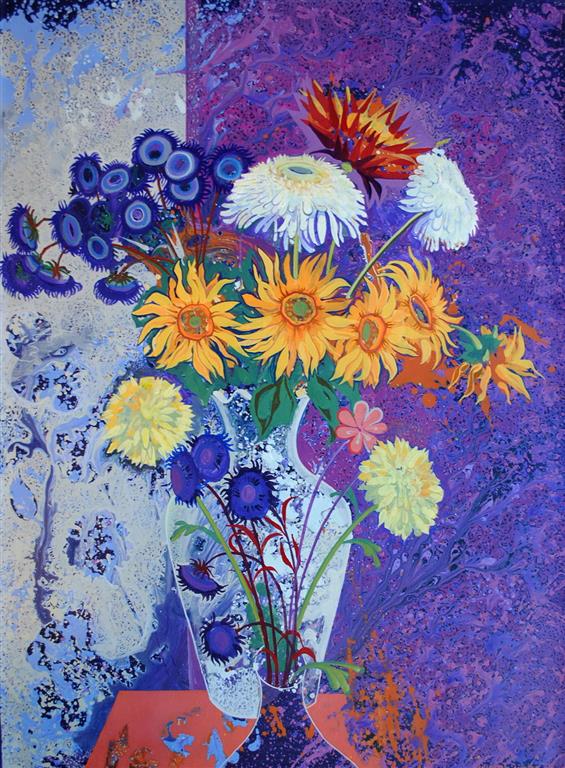 Blomsterbukett Akrylmaleri 105,5x75,5 cm 12000 ur