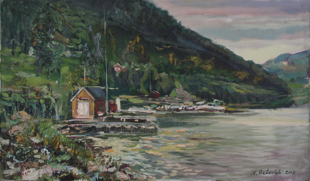 Fjord Scenery Near Ims Oljemaleri (35x60 cm) kr 5000 ur