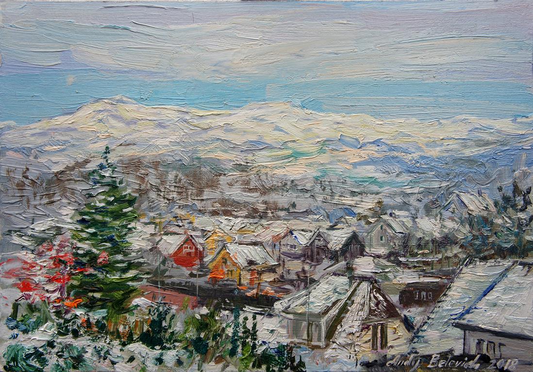 Winter Scenery At Hana, Sandnes Oljemaleri (24x35 cm) kr 3000 ur