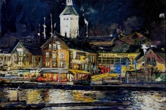 Stavanger Brygge At Night Oljemaleri (27x30 cm) kr 4000  ur