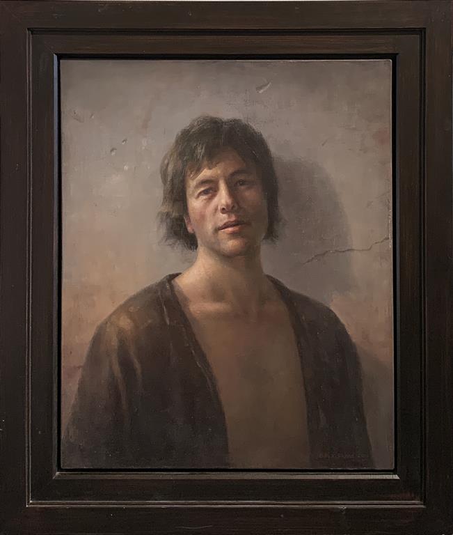 Selvportrett med åpen skjorte Oljemaleri (75x65 cm) P.E.