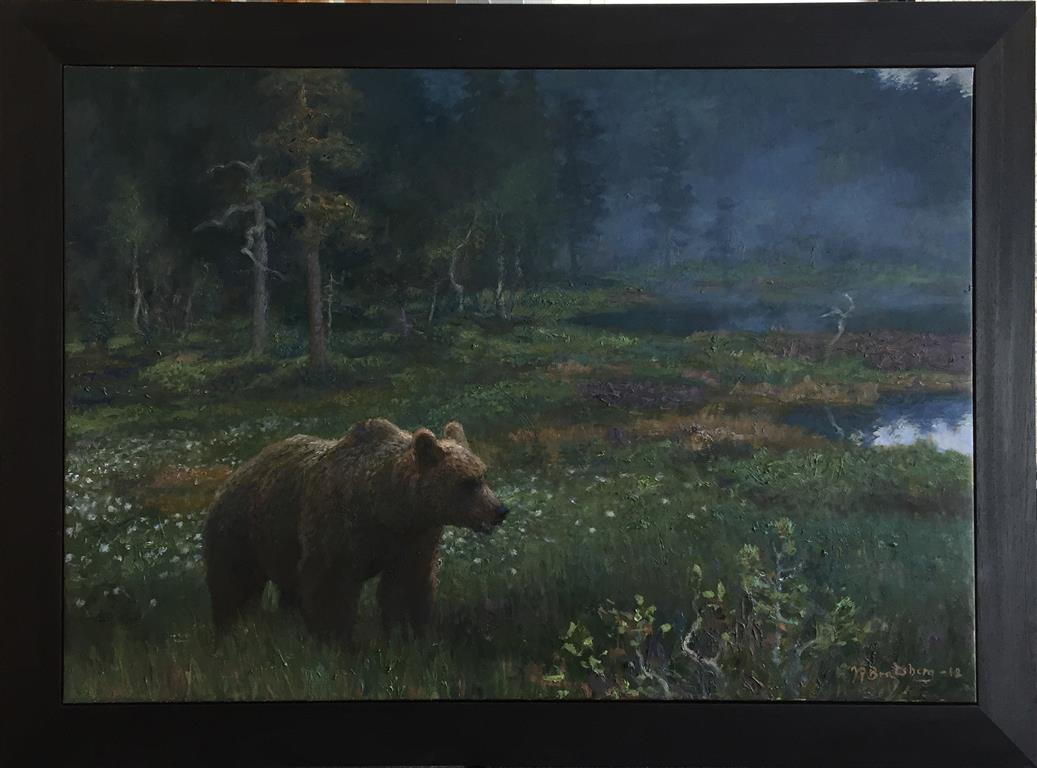 Bjørn i myrlandsskap Oljemaleri (70x100 cm) kr 55000 mr