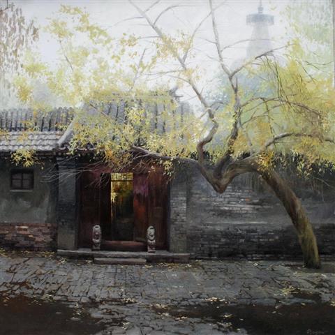 Hus i Kina Oljemaleri (89x89 cm) kr 15000 ur