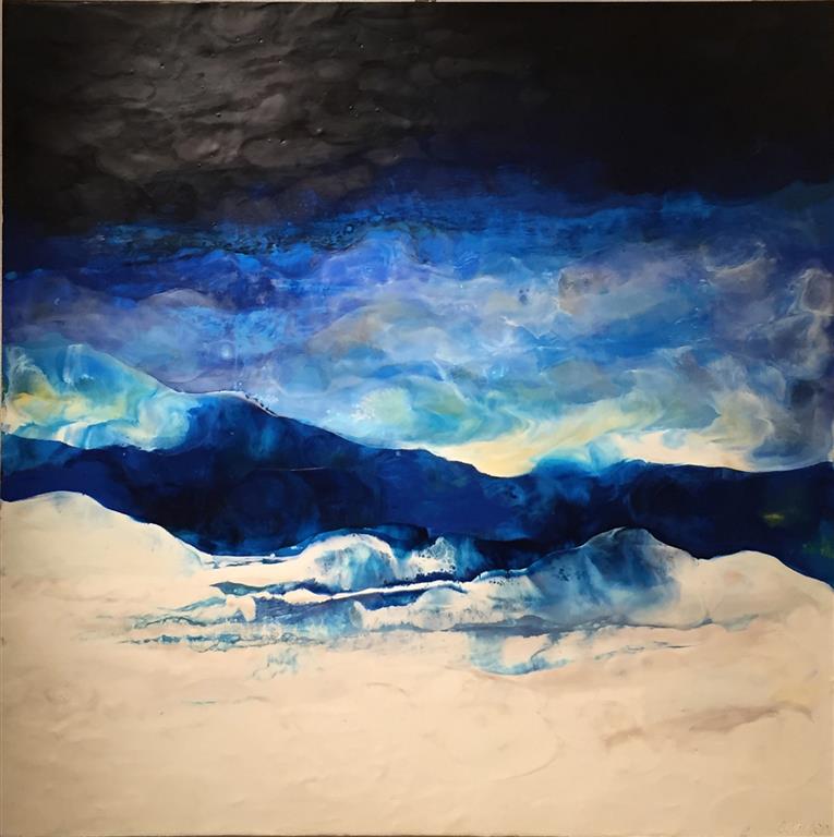 Blå vinter Encaustic (100x100 cm) kr 12000