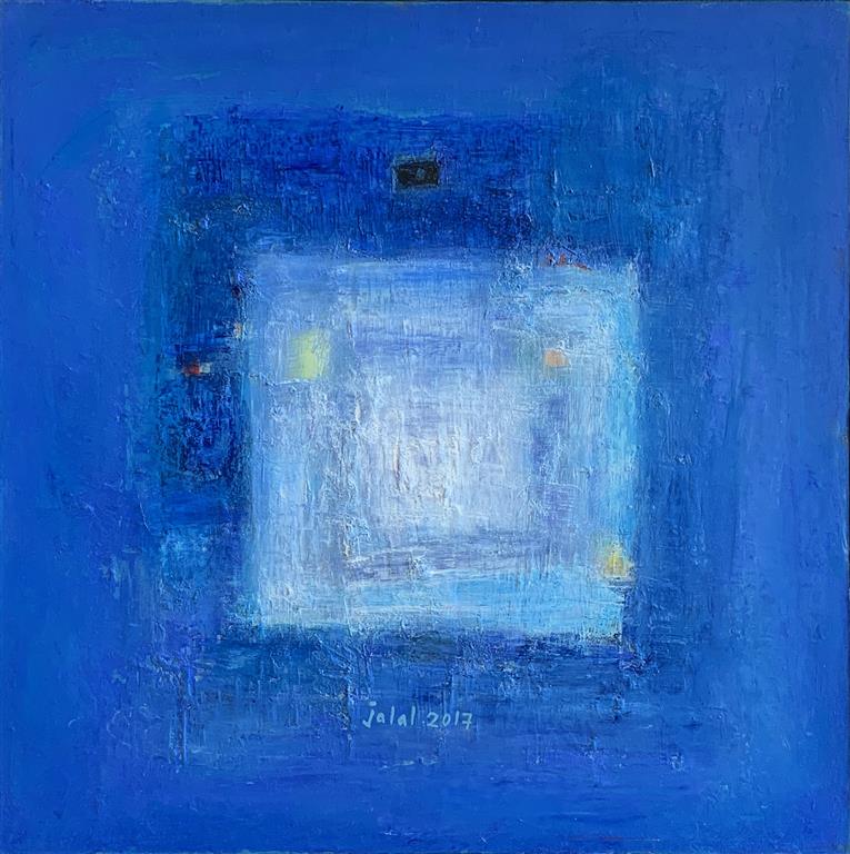 White Square in Blue Oljemaleri (60x60 cm)