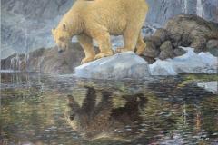 Klimakrise: Speilinger i vann (Isbjørn) Oljemaleri (120x160 cm)