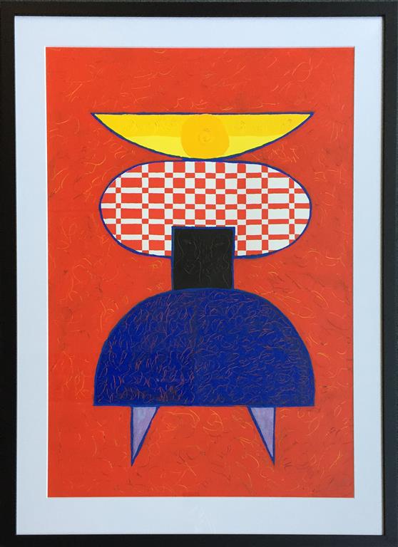 Pia Myrvold "Timeconstruction, red" Akryl på papir (86x58 cm) kr 9500 mr