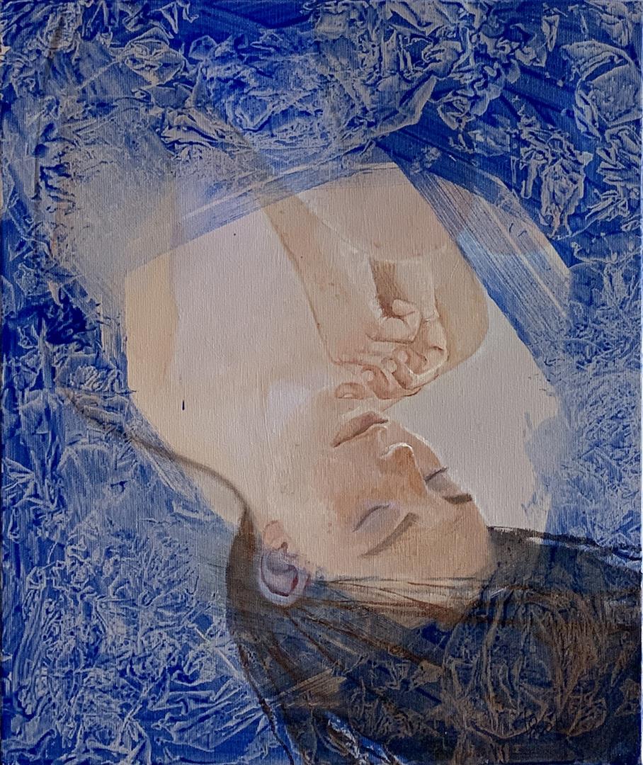 Julia Mordvinova Gilje: "Blå dag" Akryl, olje (46x38 cm) kr 6000 ur