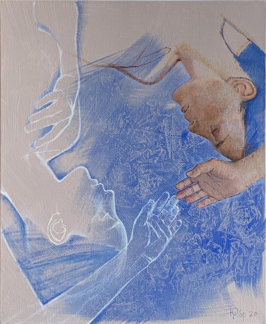 Julia Mordvinova Gilje: "Blå dikt" Akryl, olje (46x38 cm) kr 6000 ur