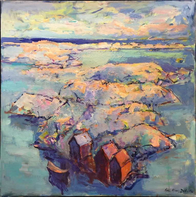 Arne Kleng Dahle Ved havet Akrylmaleri (80x80 cm) kr 11000