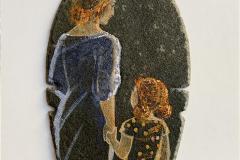 Mor og datter Olje på skiferstein (42x26 cm) kr 4000