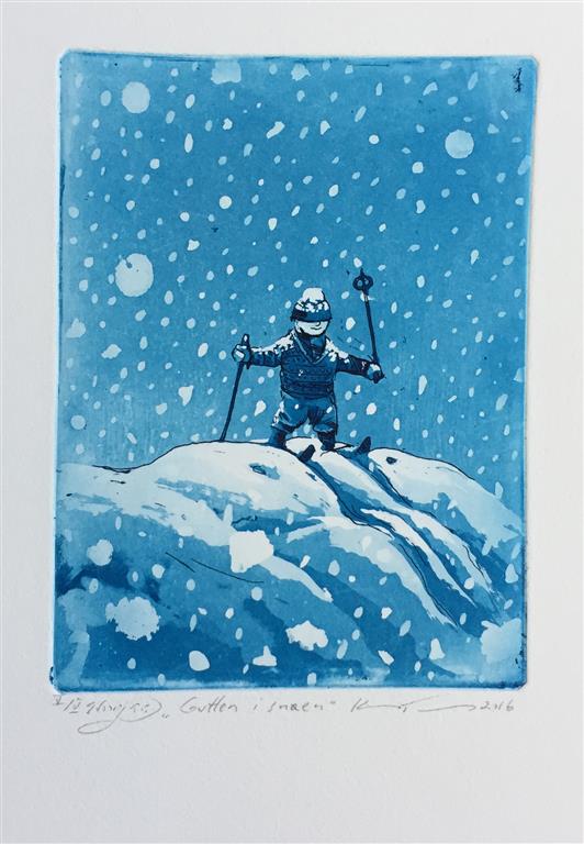 Gutten i snøen Etsning (20x15 cm) kr 1200 ur