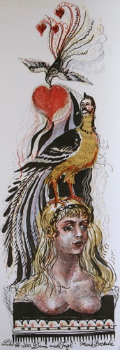 Dame med fugl Litografi (35x13,5 cm) kr 3000 ur