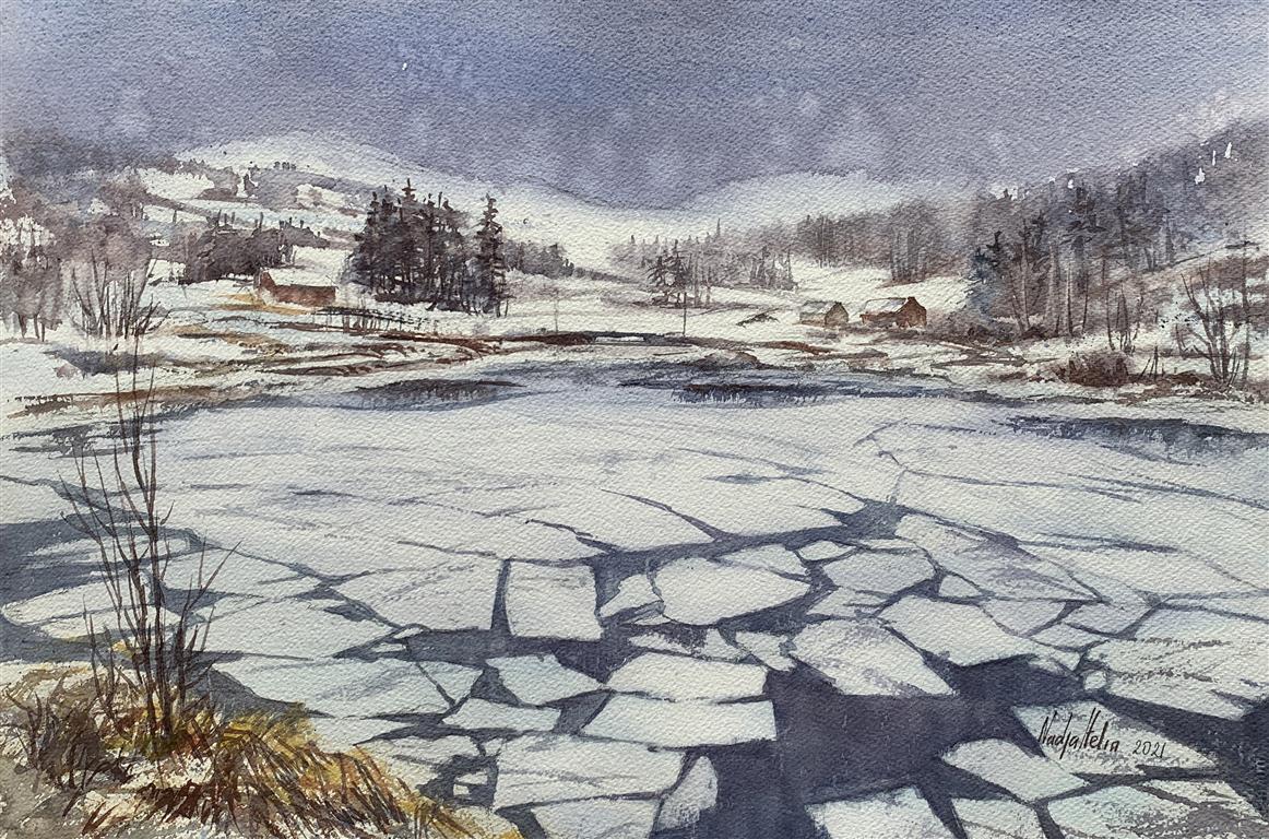 Isen sprekker Akvarell (36x55 cm) kr 4500 ur