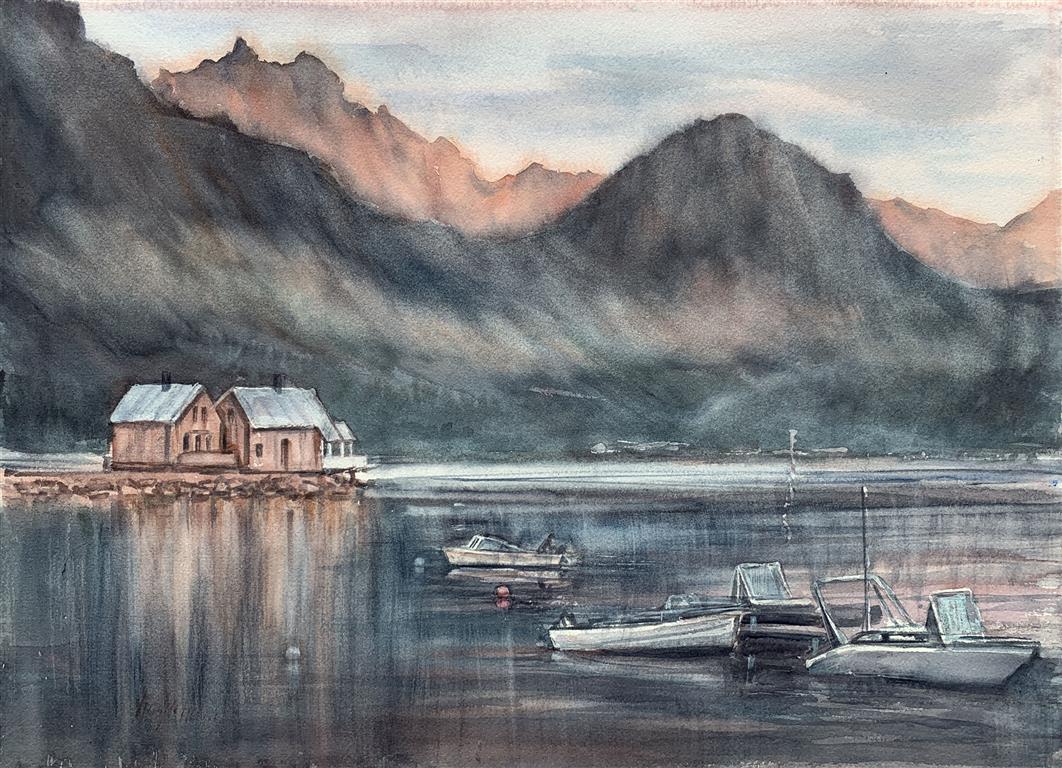 Trygg havn Akvarell (38x54 cm) kr 4500 ur