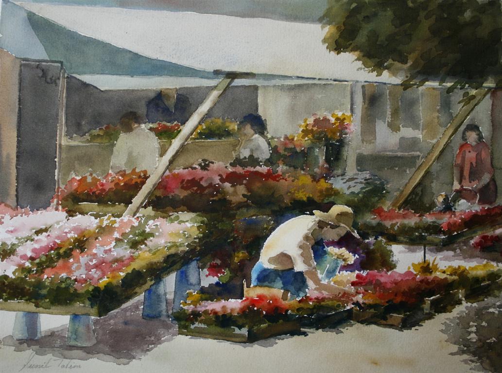 Blomsterhandel, Drammen Akvarell (28x38 cm) kr 3200 ur