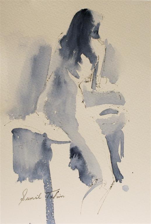 Gilda leaning on stool Akvarell (28x19 cm) kr 1200 ur