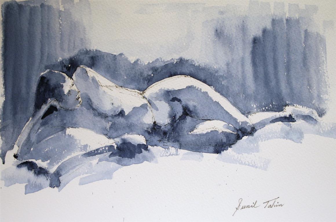 Gilda reclining on bed Akvarell (28x38 cm) kr 2400 ur