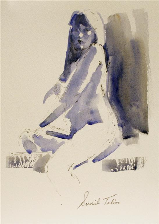 Gilda sitting on stool Akvarell (28x20 cm) kr 900 ur