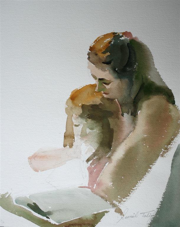 Mor med barn Akvarell 28x38 cm 3200 ur
