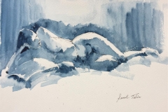 Gilde reclining on bed Akvarell (24x37) kr 2400 ur