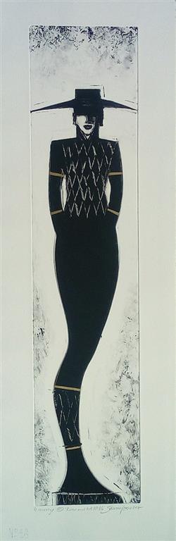 Kvinne med hatt No 46 Monotypi (66x15 cm) kr 3500