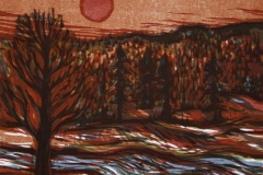 Roed sol Tresnitt 16x19 cm 1500,-kr u.r.