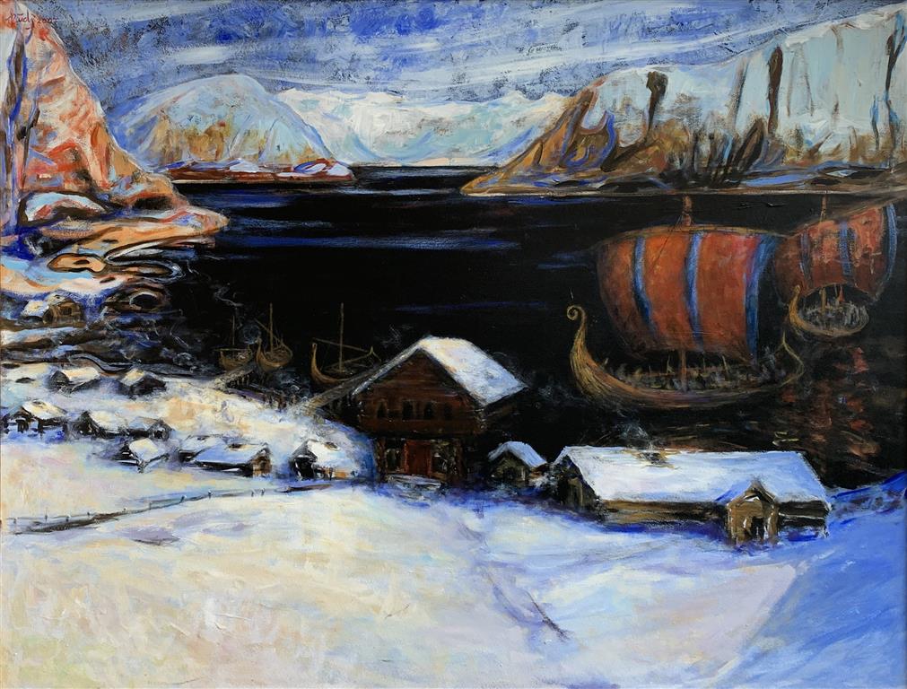 Erling Skjalgsson lendmann i veitsle vest i Agder II Akrylmaleri (96x125 cm) kr 18000 mr