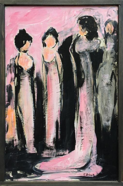 Damenes aften Akrylmaleri (46x30 cm) kr 2500